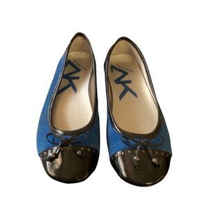 Anne Klein Sport Blue Suede Black Patent Leather Ballet Flats Sz 7.5 M B…